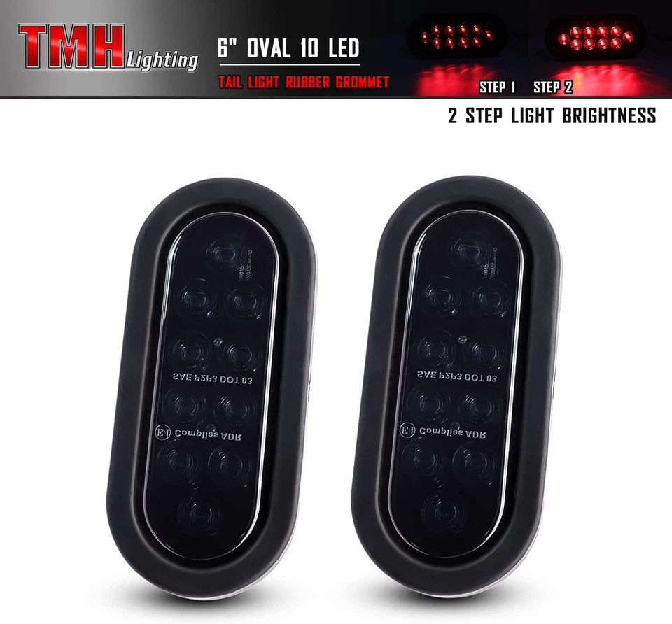 Paquete TMH de 2 lentes ahumadas de 6 pulgadas 10 LED ovaladas montaje al ras rojo parada señal de giro Br Foto 2 de 4
