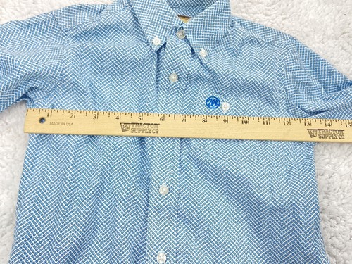 Wrangler Western Shirt BOYS XS Blue Geometric Pockets Logo Rodeo Cowboy Nice - Picture 19 of 21
