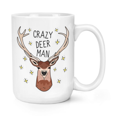 Crazy Deer Man 15 Unzen große Tasse Tasse - lustiger Hirsch Witz Tier groß