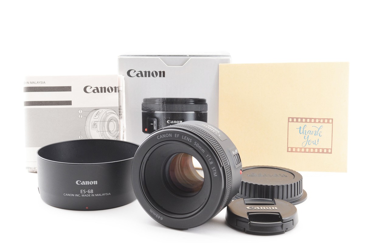 Canon EF 50mm F1.8 STM ＋ 前後キャップ Top MINT] Canon EF 50mm F1.8 STM W/Box Lens Cap Lens Hood