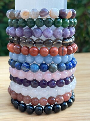 #ad Wholesale Grade A Genuine Gemstone Bead Bracelets Choose from 80 Types Stone $31.80