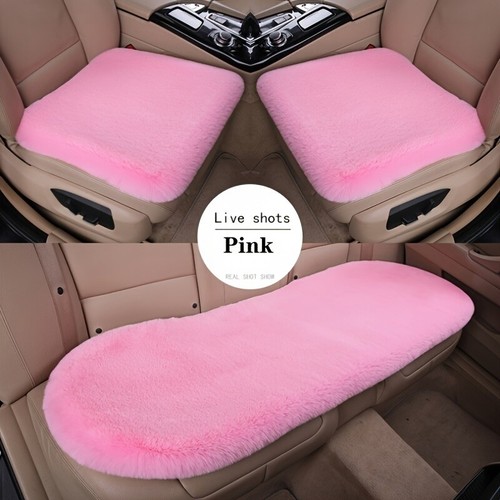 Juego de 3 piezas de cojín de asiento de coche de piel de conejo de felpa de invierno lana engrosada - Imagen 2 de 31