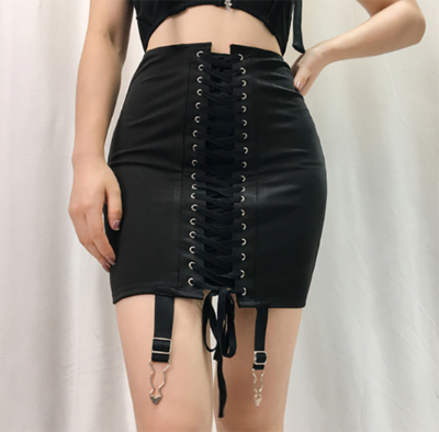 Black Skirt Fake Garter Belt Lace Sexy Front Original