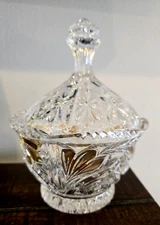 Vintage  Cut Clear Glass Crystal Candy/Trinket  Dish with Lid