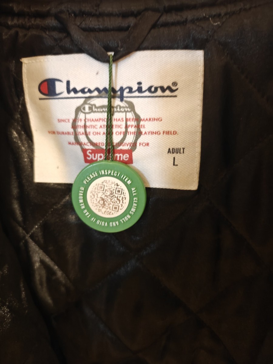 Supreme Champion Hooded Satin Varsity Jacket - Size L- Black. | eBay