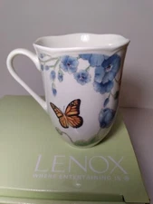 NIB Lenox Butterfly Meadow Blue Coffee Cocoa Tea White Porcelain Mug - Set of 4