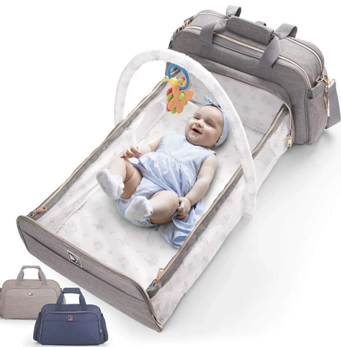 Confachi 4 In 1 Convertible Baby Diaper Bag Gray 7 Compartments
