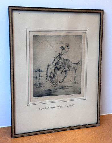 1930 Antique Original West Texas Cowboy Western Rodeo Horse Art Etching Print - Picture 4 of 15