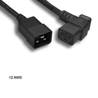 [Lot10] 10Ft 12 AWG AC Power Cable LeFt Angled C19 to C20 20A/250V SJT Server