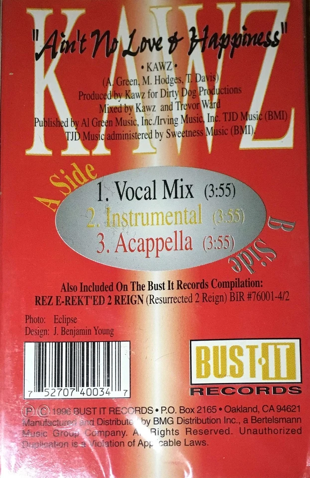 Kawz "Ain't No Love & Happiness" 1996 RAP TAPE SINGLE BRAND NEW SEALED VINTAGE - Image 2 of 2