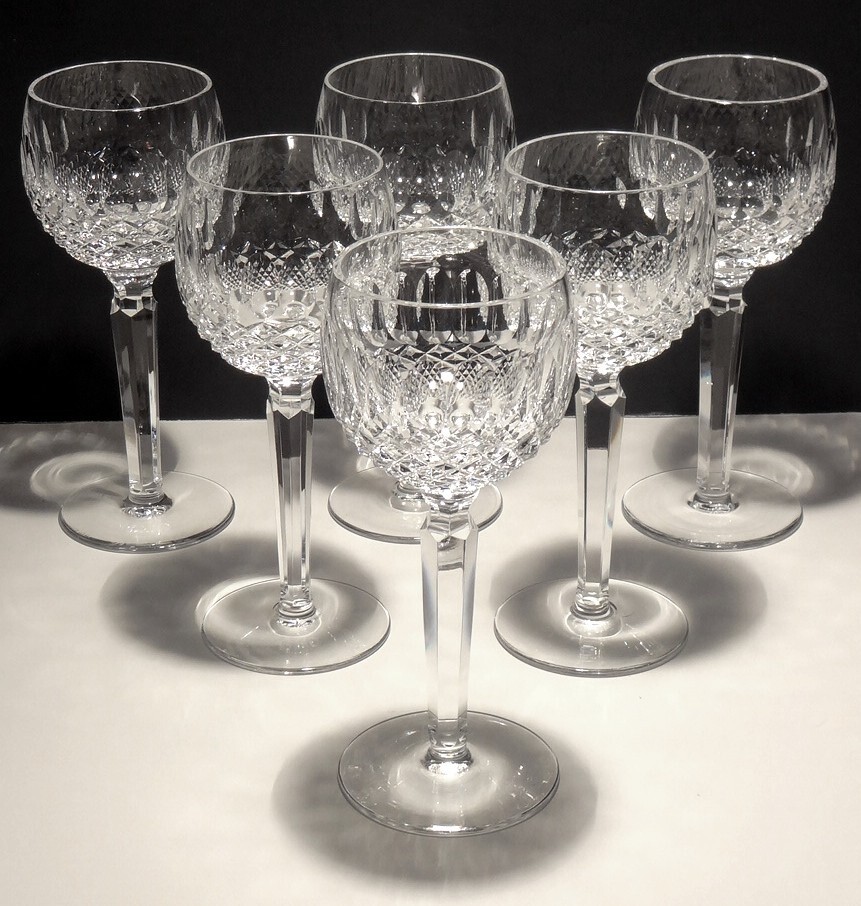 6 VINTAGE WATERFORD CRYSTAL COLLEEN WINE HOCK GLASSES 7 3/8" OLD
