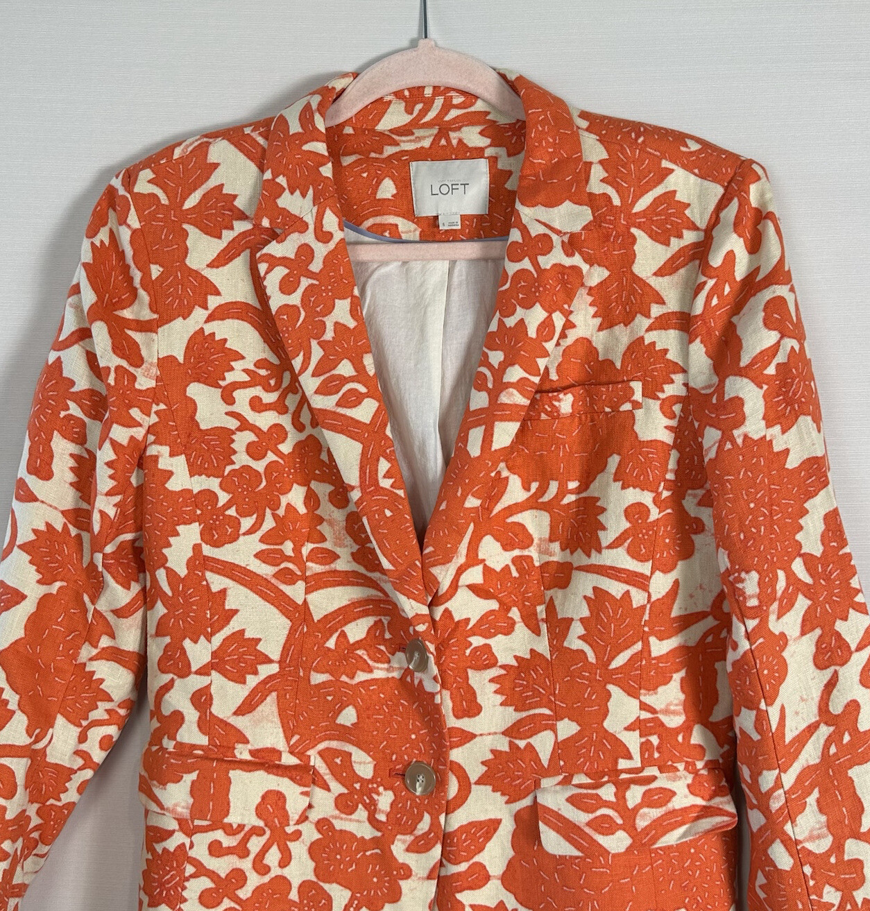 Ann Taylor LOFT orange patterned lined linen long… - image 2