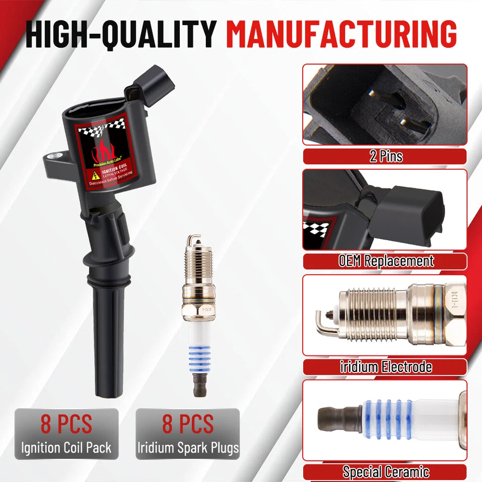 Pacote de bobina de ignição 8X e vela de ignição de irídio para Ford F-150 4.6L 5.4L V8 DG508 - Imagem 4 de 4