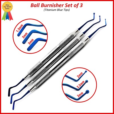 Set Of 3 Dental Composite Filling Instruments Flat Plastic Ball Tip Burnisher