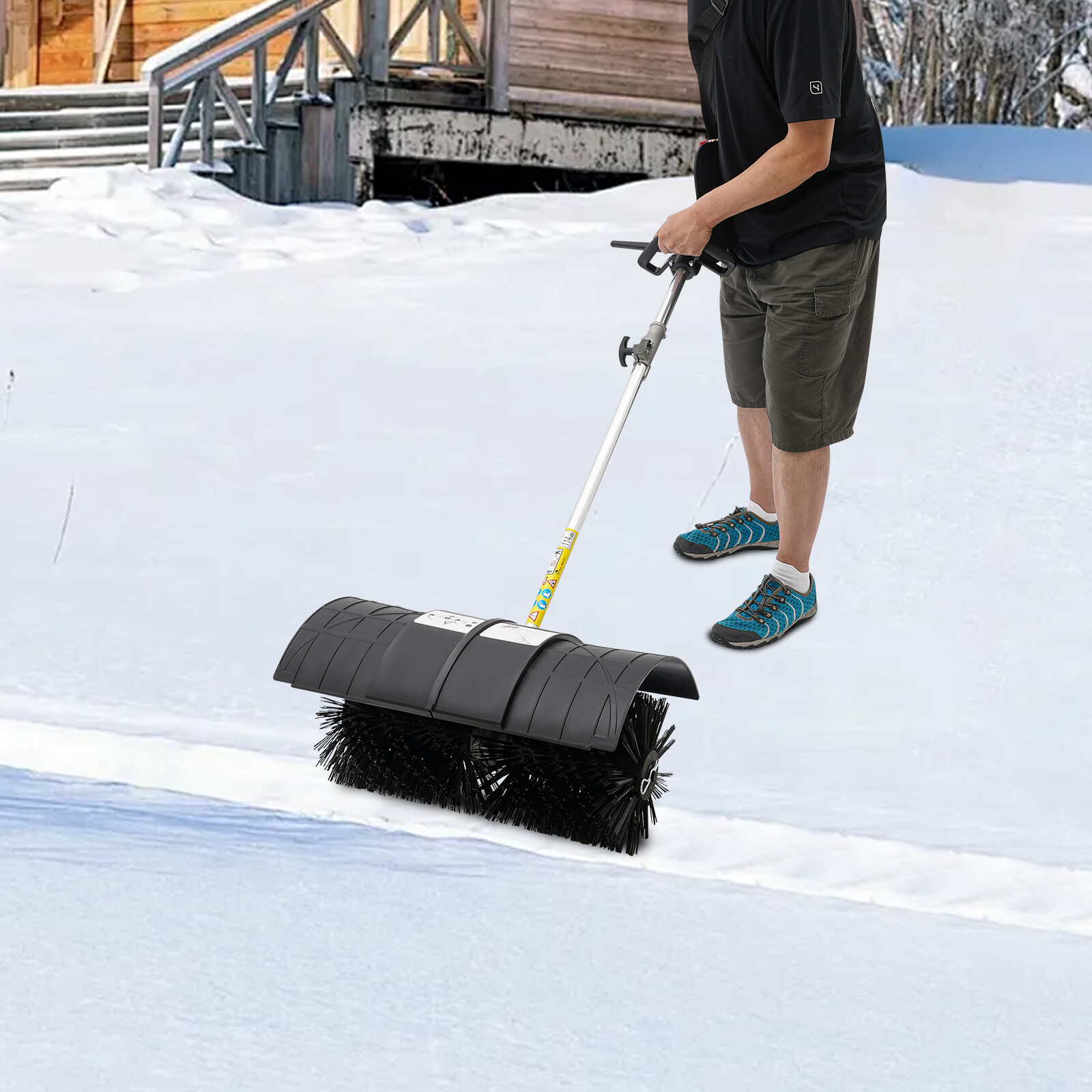 Walk Behind Power Sweeper Broom 52cc W Blower Driveway Turf Grass Snow Clean