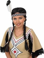 Women s Native American Indian Squaw Wig Feather For Indigenous Girl Costume