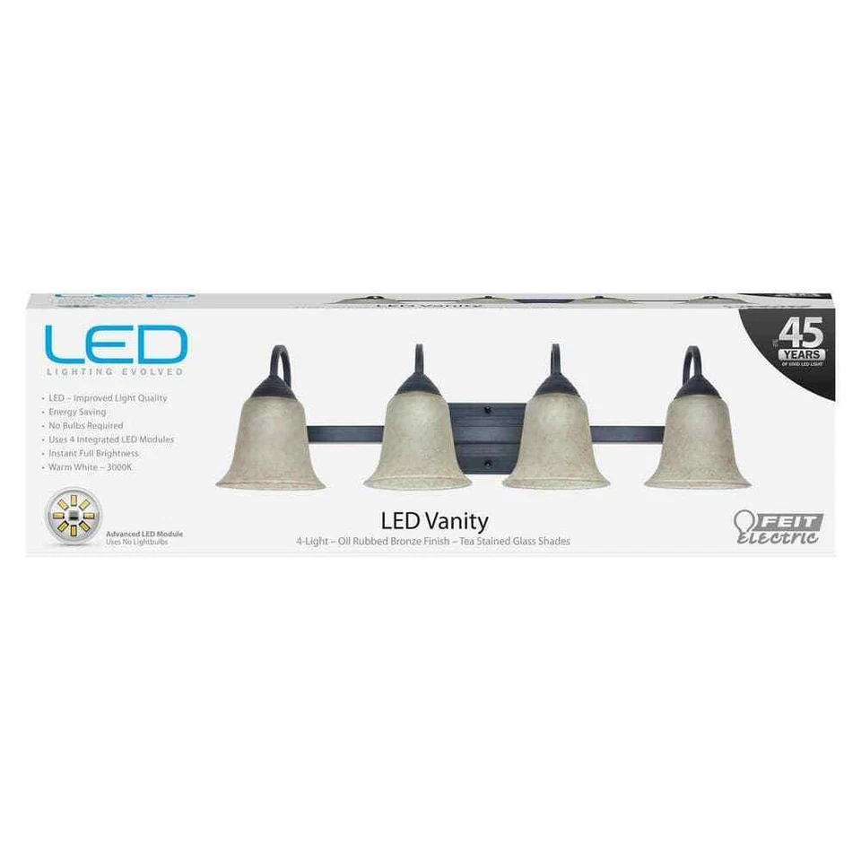 Luz LED de tocador de baño de bronce frotado con aceite 4 luces 26 vatios blanco cálido (3000K) Foto 3 de 4