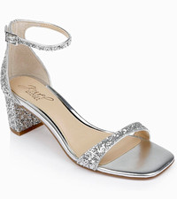 Jewel Badgley Mischka Women  s Silver Glitter Ankle Strap Buckle Heels Size 10