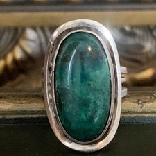 Vintage Eilat Stone Sterling Silver Ring Oval Israel Size 5.5 Adjustable Artisan