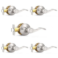 Probrico Passage Door Levers Hall/Closet Handles Satin 5 Pack, Nickel 