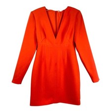 LBV Women's Orange Long Sleeve V NECK DRESS WITH SHOULDER PADS Sz 6 NWT 598