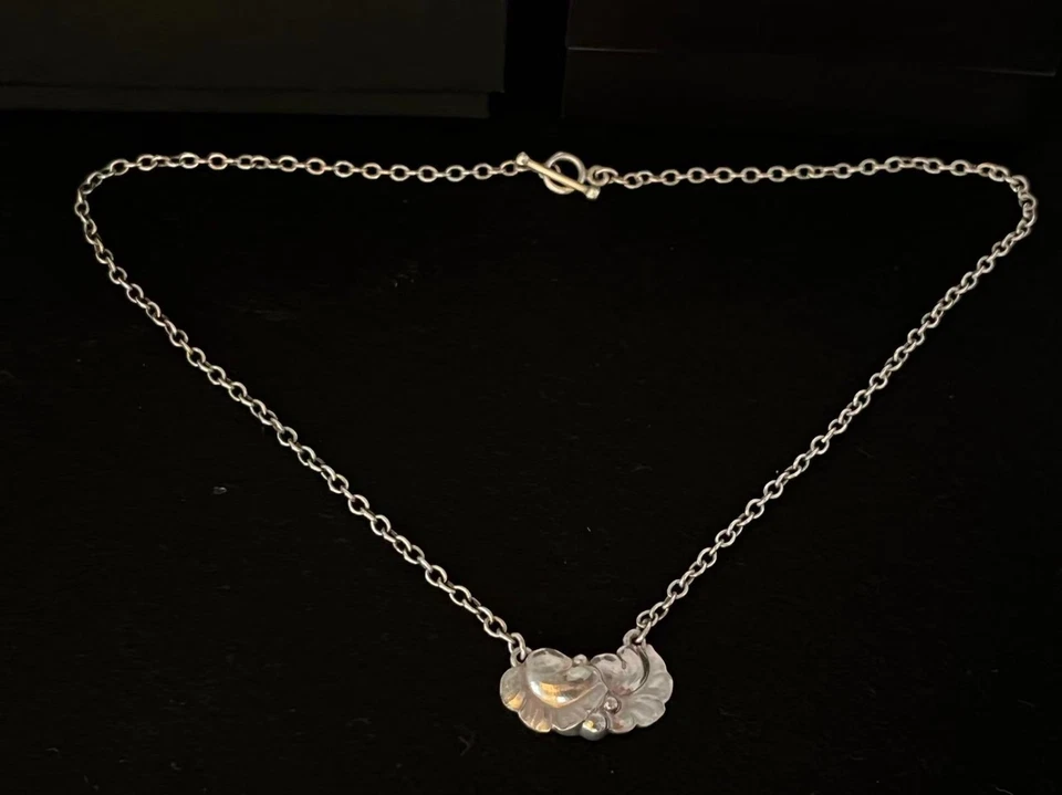 Collana con ciondolo foglia in argento sterling Georg Jensen Danimarca 9 g co... - Immagine 2 di 4