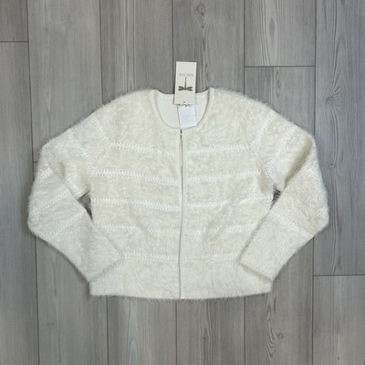 NWT Tyler Boe Size Large Cream White Tiered Fur Cardigan Jacket Sweater Textured