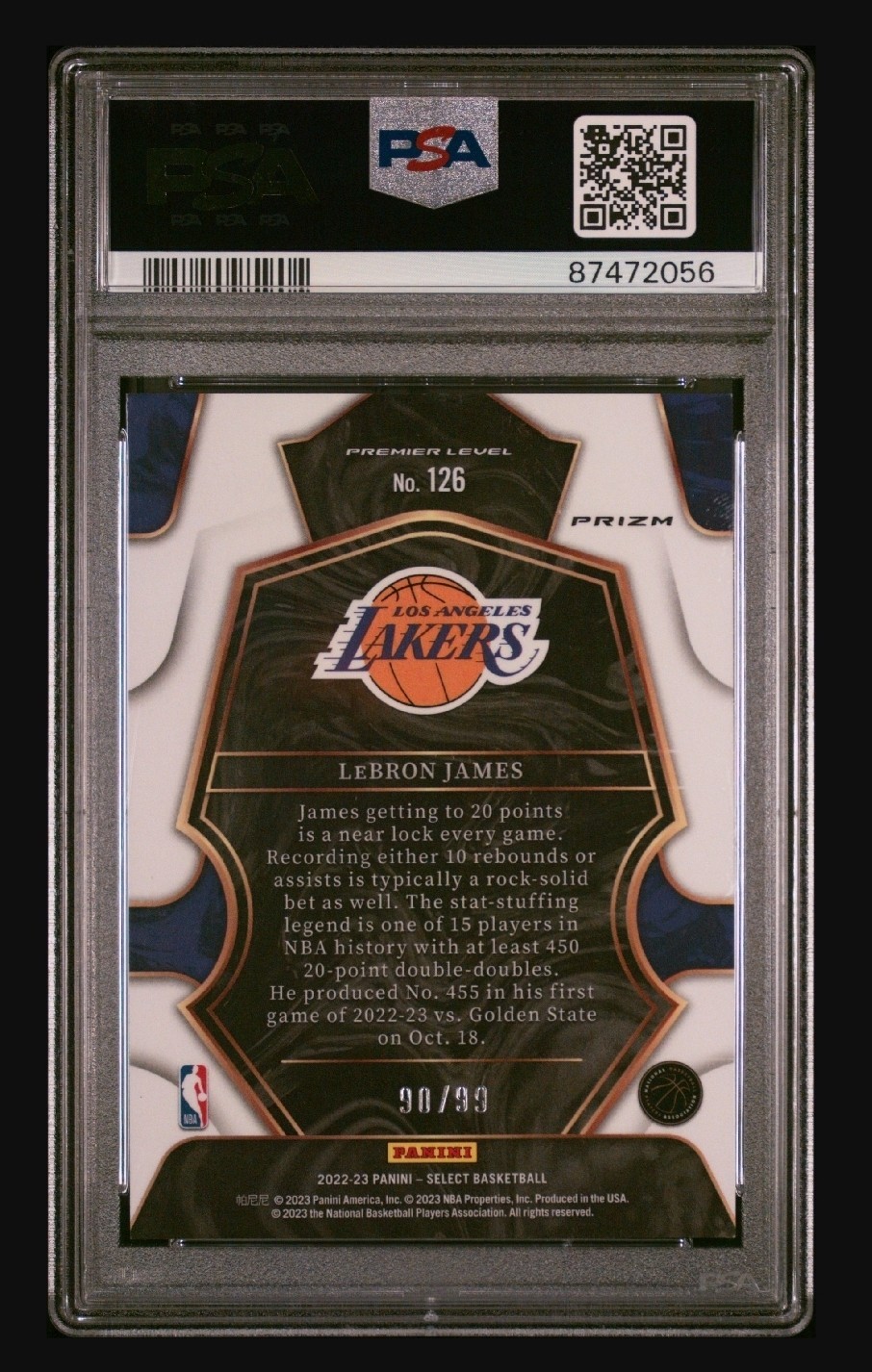 PSA 9 2022-23 Panini Select LeBron James Premier Light Blue Disco #126 /99 view 2