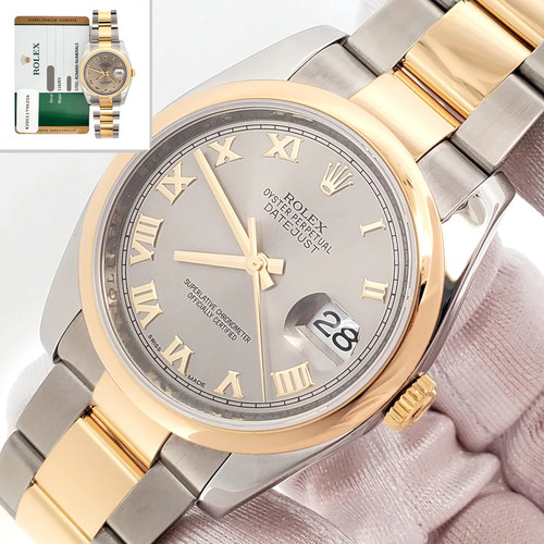 2017 Rolex Datejust 116203 Slate Roman Dial 2-Tone Oyster 36mm Watch Papers