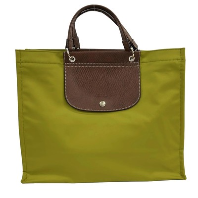 LONGCHAMP Hippo Longchamp L Shopping Bag - Yellow Green Dark Brown Nylon