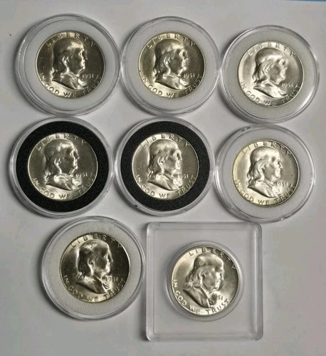 8 x 1951-S Franklin Half Dollars Choice-Gem BU