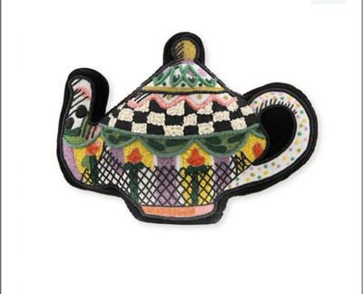 Brand New Mackenzie Childs Teapot Shaped Embellished Throw Pillow
