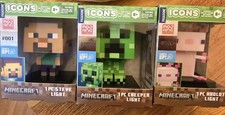 MINECRAFT Icons Night Light Set of 3 - Steve, Creeper, Axolotl - New In box.