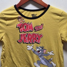 Tom And Jerry Shirt Youth Large Yellow Ringer Cartoon Graphic Kids Tee Top