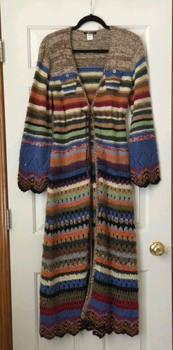 Boston Proper Damen Long Strickjacke Gr. L Mehrfarbig Hippie Häkel Retro - Bild 2 von 13