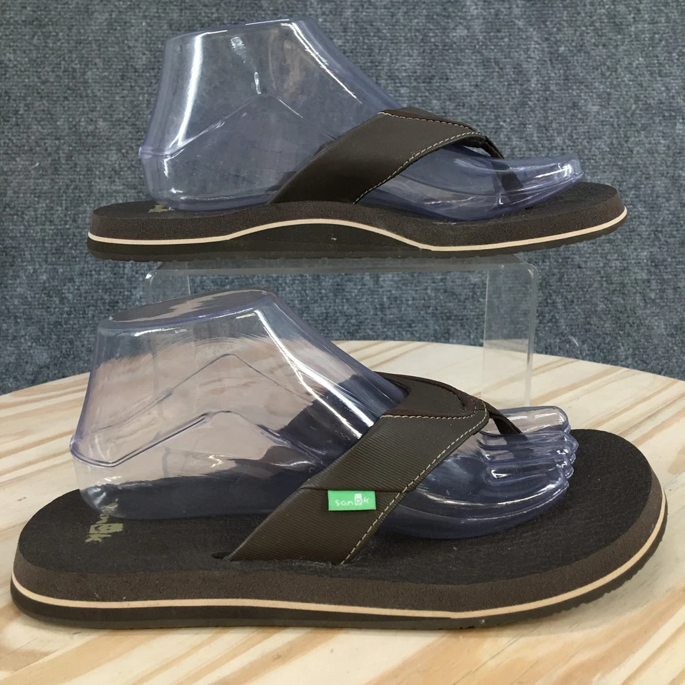 Sandalias Sanuk Para Hombres 8 Cerveza Acogedoras Tanga Marrón Puntera Cómodas Planas SN SN62839C Foto 2 de 4