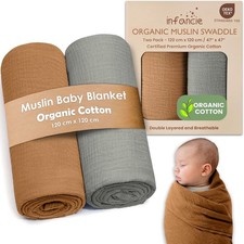 Organic Cotton Baby Muslin Blanket - Breathable, Large 120x120 cm for baby swad