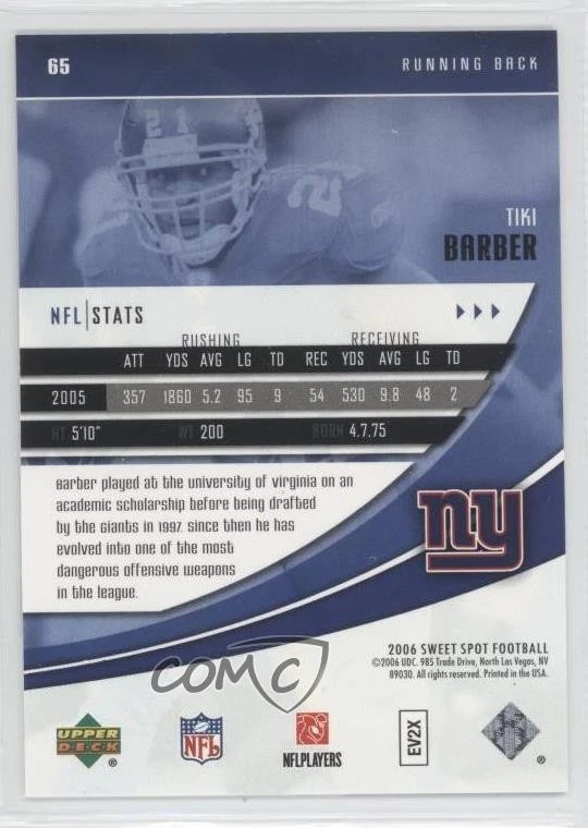 2006 Sweet Spot Tiki Barber #65 - Image 2 of 2