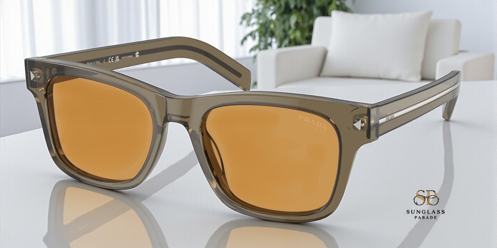 PRADA PR A17S 18T60F Transparent Earth Light Brown Photo 54 mm Men's Sunglasses