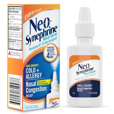 Neosynephrine, Nasal Spray for Cold Sinus Relief Extra Strength, Clear, 0.5 F...