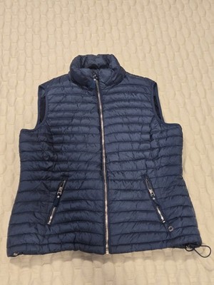 Massimo Dutti Women's Sleeveless Puffer Vest Solid Navy Blue Casual Size Large
