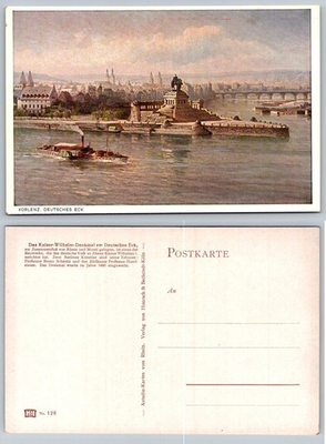 #ad Koblenz Deutsches Eck Kaiser Wilhelm I Monument Rhine River Steamboat Postcard $3.99