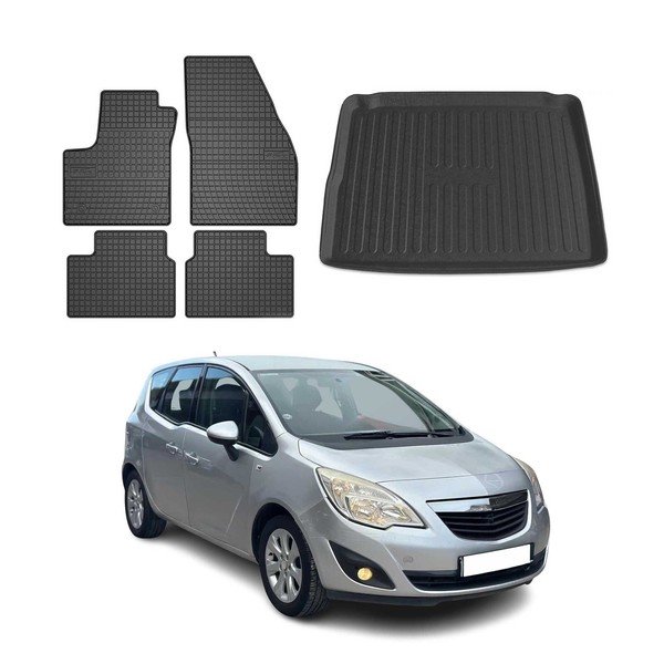 FußMatten & Kofferraumwanne Set FüR Opel Meriva B 2010-2017 Gummi Schwarz 5X-image