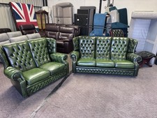 vintage Chesterfield highback 3+2 seater sofa set green leather "Local del poss"