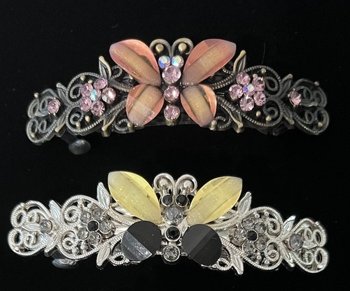 Farfalla Strass Rosa, Giallo, Updo Accessorio Boho Retrò Lotto di 4 - Foto 9 di 17