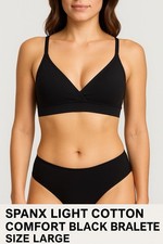 NWT SPANX Cotton Comfort Bra L Very Black 30048R Bralette Wireless
