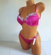 VICTORIA SECRET SWIM 32DD/S Shine Strap Push Up Top Bikini Set Brazilian Bottom