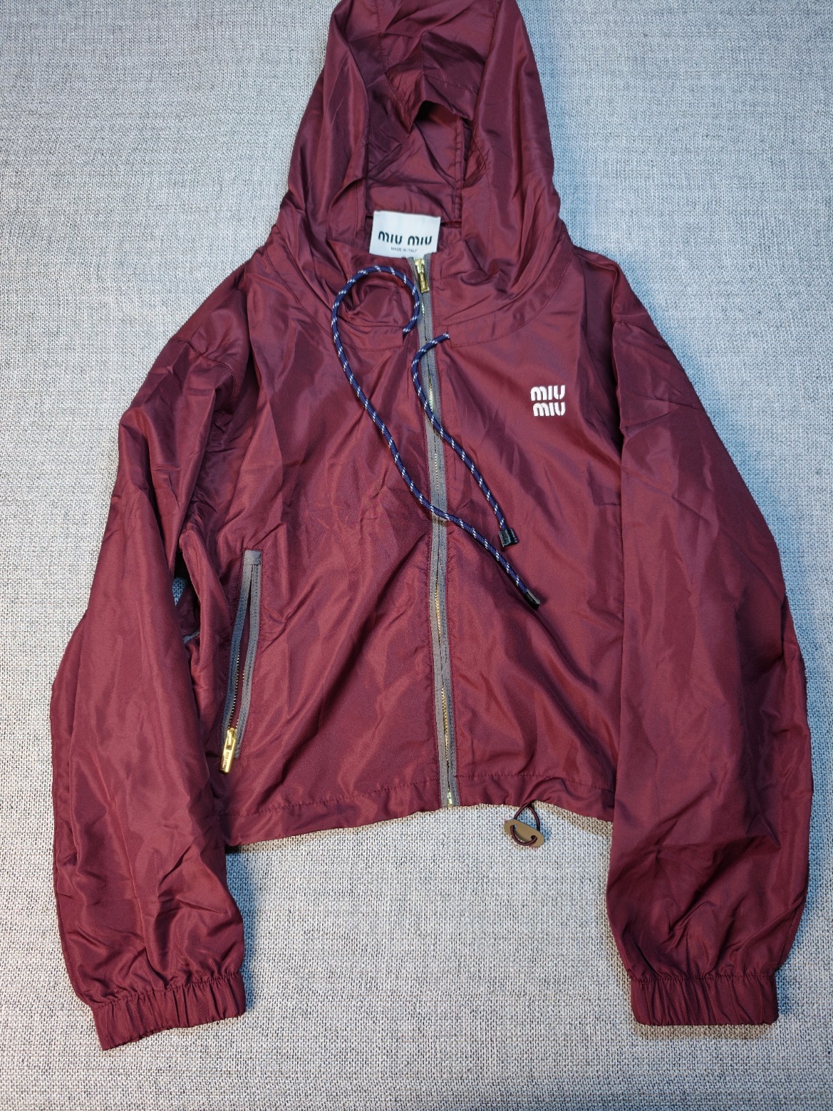 Miu Miu Burgundy Cropped Technical Blouson Nylon Jacket Size 38