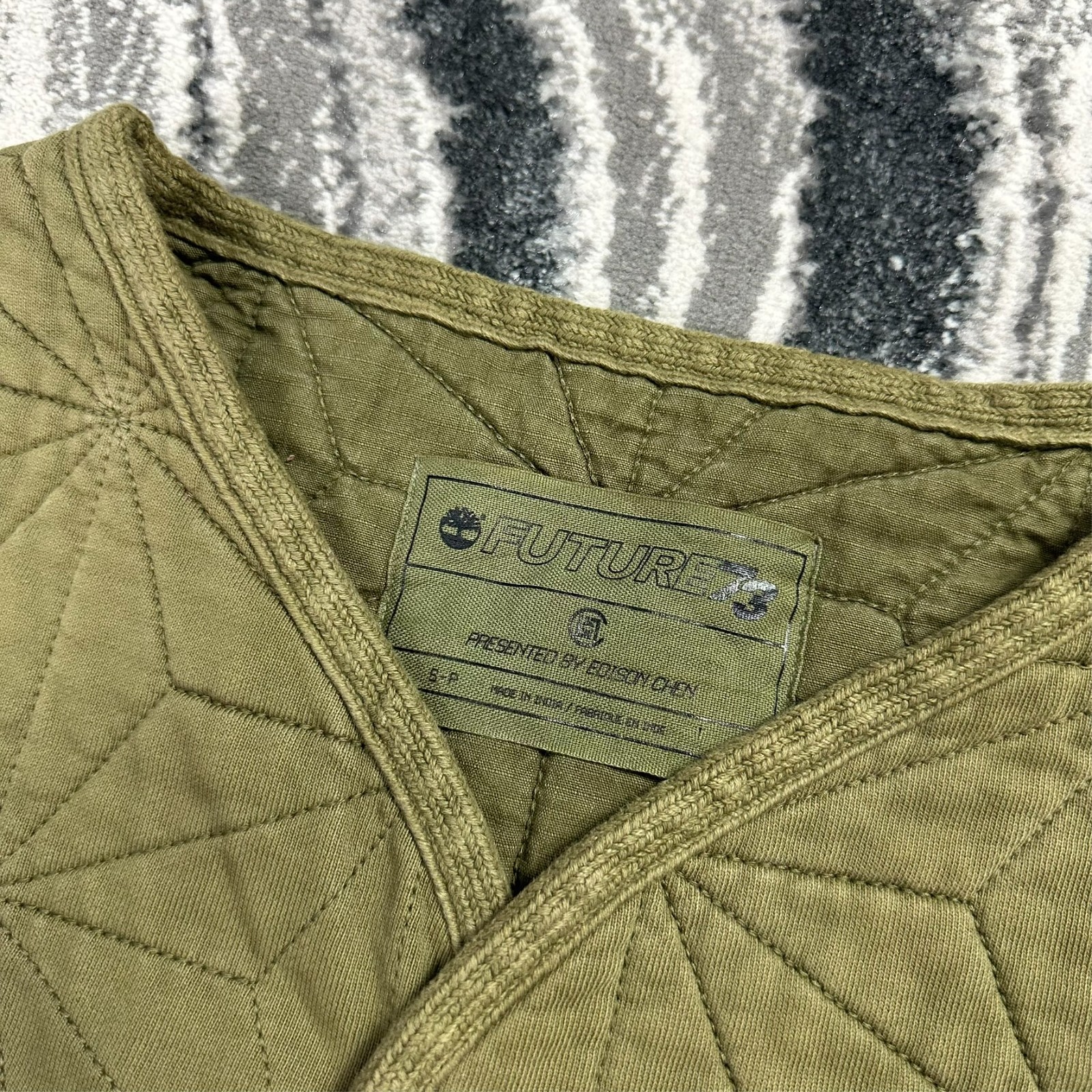 VTG Timberland x CLOT Future73 Khaki Quilted Overszd Small Bodywarmer Gilet Vest image 2