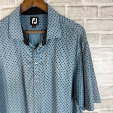 FootJoy Palm Tree AOP Print Golf Polo Shirt Mint Blue Black Large L Short Sleeve